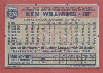 1991 Topps #274 Ken Williams Back