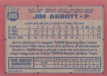 1991 Topps #285 Jim Abbott Back