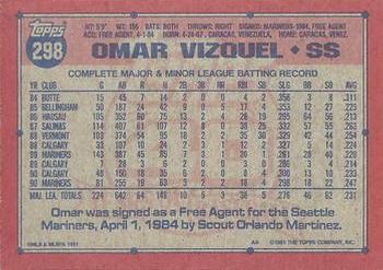 1991 Topps #298 Omar Vizquel Back