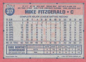 1991 Topps #317 Mike Fitzgerald Back