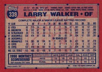 1991 Topps #339 Larry Walker Back