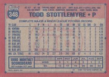 1991 Topps #348 Todd Stottlemyre Back