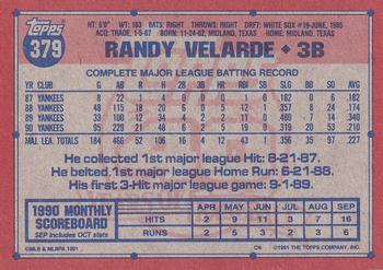 1991 Topps #379 Randy Velarde Back
