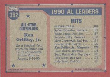 1991 Topps #392 Ken Griffey, Jr. Back