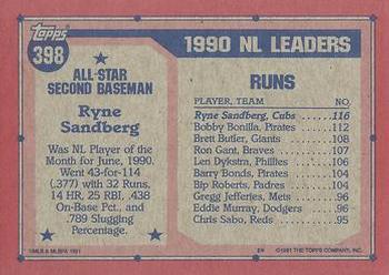 1991 Topps #398 Ryne Sandberg Back