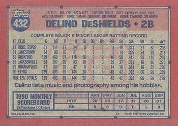 1991 Topps #432 Delino DeShields Back