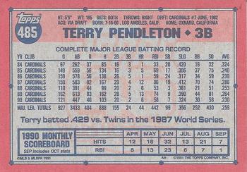 1991 Topps #485 Terry Pendleton Back