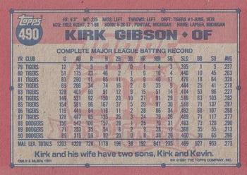 1991 Topps #490 Kirk Gibson Back