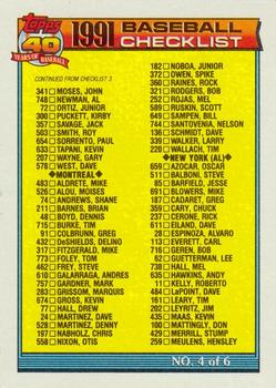 1991 Topps #527 Checklist 4 of 6 Front