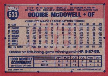1991 Topps #533 Oddibe McDowell Back