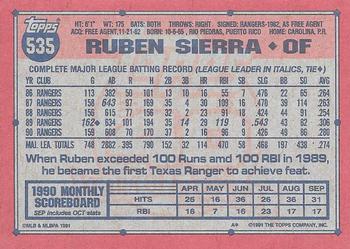 1991 Topps #535 Ruben Sierra Back