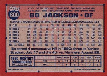 1991 Topps #600 Bo Jackson Back