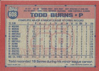 1991 Topps #608 Todd Burns Back