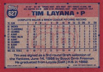 1991 Topps #627 Tim Layana Back
