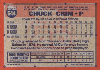 1991 Topps #644 Chuck Crim Back