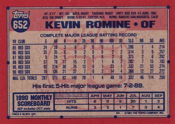 1991 Topps #652 Kevin Romine Back