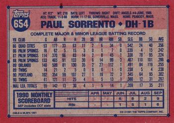 1991 Topps #654 Paul Sorrento Back