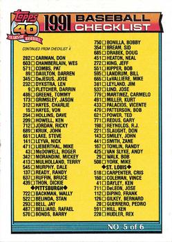 1991 Topps #656 Checklist 5 of 6 Front