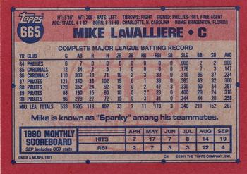 1991 Topps #665 Mike LaValliere Back