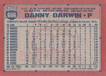1991 Topps #666 Danny Darwin Back