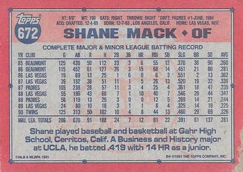 1991 Topps #672 Shane Mack Back