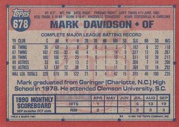 1991 Topps #678 Mark Davidson Back