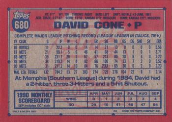 1991 Topps #680 David Cone Back