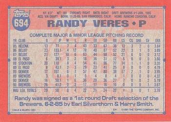 1991 Topps #694 Randy Veres Back