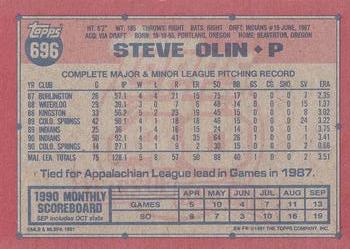 1991 Topps #696 Steve Olin Back