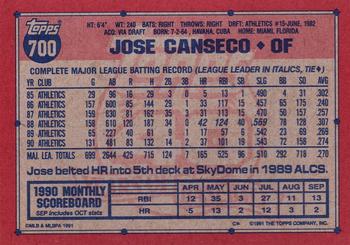 1991 Topps #700 Jose Canseco Back