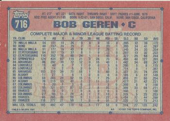 1991 Topps #716 Bob Geren Back