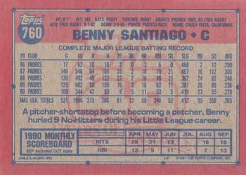 1991 Topps #760 Benny Santiago Back
