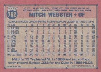 1991 Topps #762 Mitch Webster Back