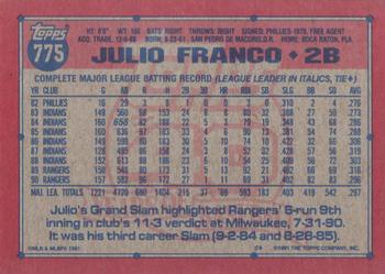 1991 Topps #775 Julio Franco Back