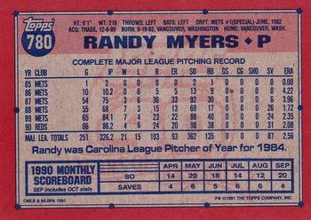 1991 Topps #780 Randy Myers Back