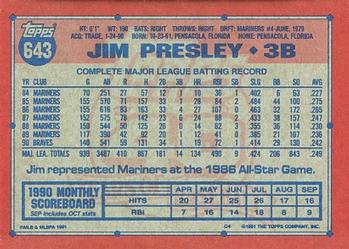 1991 Topps #643 Jim Presley Back