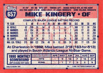 1991 Topps #657 Mike Kingery Back