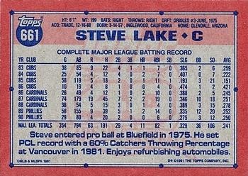 1991 Topps #661 Steve Lake Back