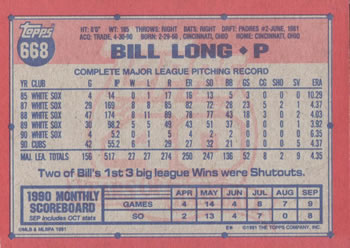 1991 Topps #668 Bill Long Back