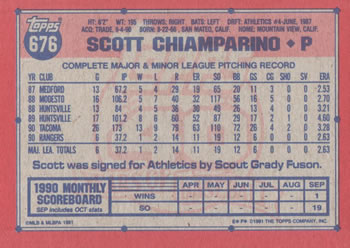 1991 Topps #676 Scott Chiamparino Back