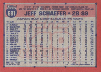 1991 Topps #681 Jeff Schaefer Back