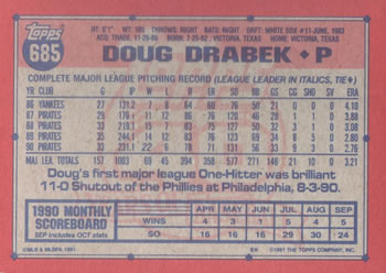 1991 Topps #685 Doug Drabek Back