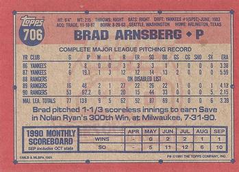 1991 Topps #706 Brad Arnsberg Back