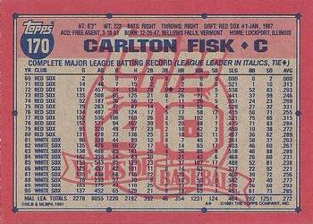 1991 Topps #170 Carlton Fisk Back