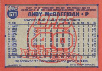 1991 Topps #671 Andy McGaffigan Back