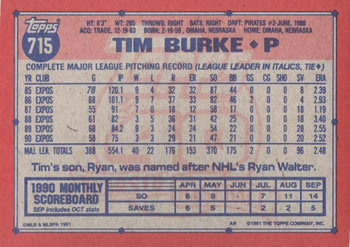 1991 Topps #715 Tim Burke Back
