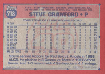 1991 Topps #718 Steve Crawford Back
