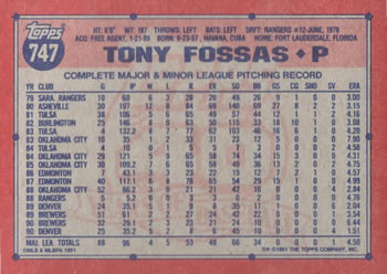 1991 Topps #747 Tony Fossas Back