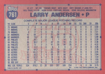 1991 Topps #761 Larry Andersen Back