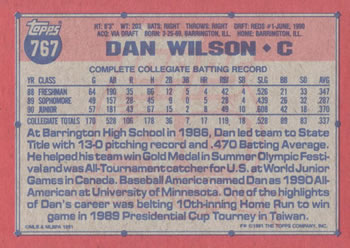 1991 Topps #767 Dan Wilson Back